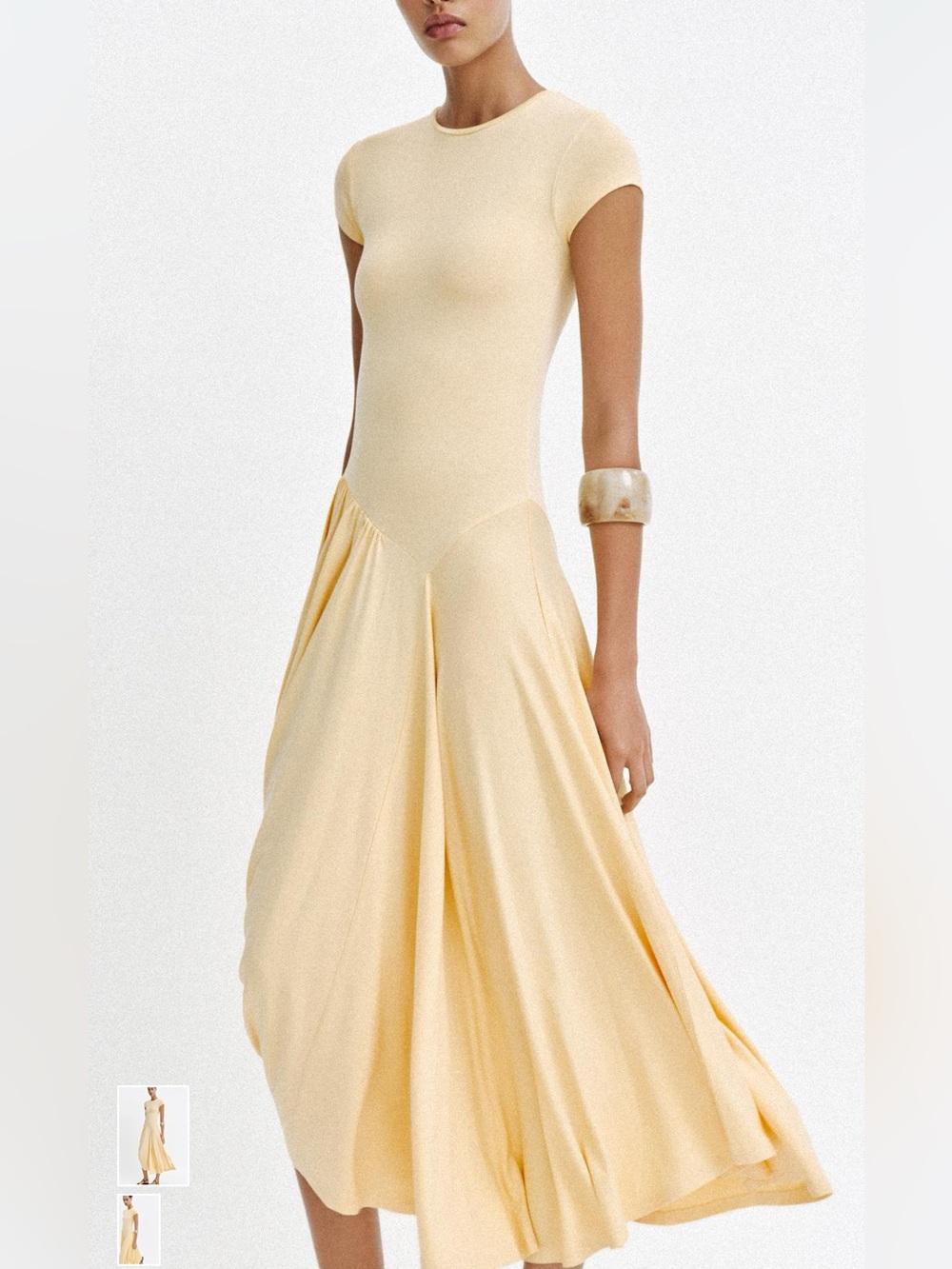 Zara Pale Yellow Short-Sleeve Flowing Maxi Dress